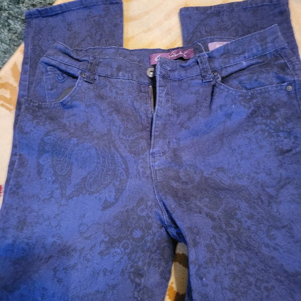 Gloria Vanderbilt Womens Jeans Amanda 12 Blue Paisley Straight Leg Dark Denim